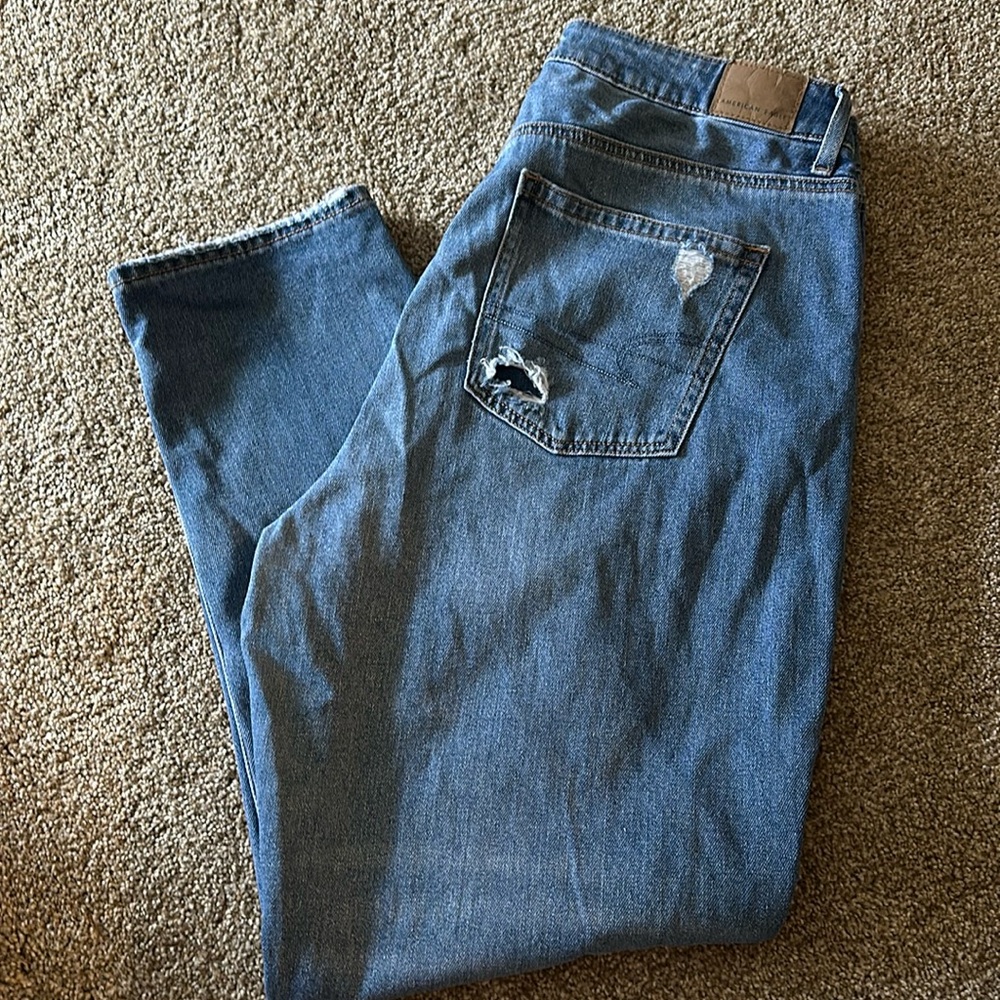 American Eagle Medium/Light Jeans with Holes/Distressing at Knees